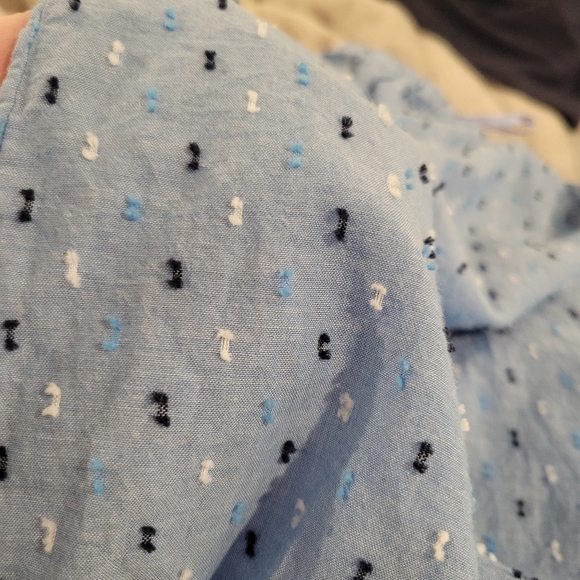 Ann Taylor Factory Light Blue Top Black, Blue & White Thread Detail XL - Picture 4 of 4